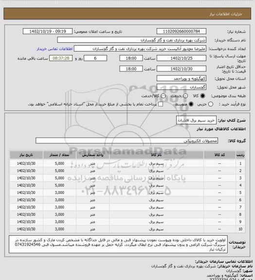 استعلام خرید سیم برق افشان