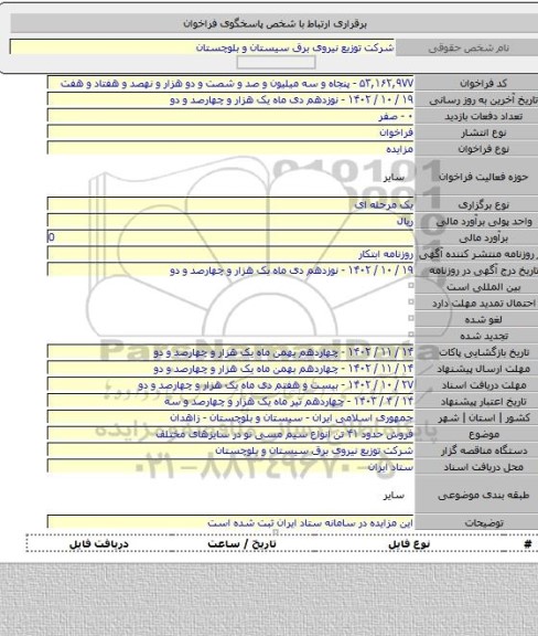مزایده, فروش حدود ۴۱ تن انواع سیم مسی نو در سایزهای مختلف