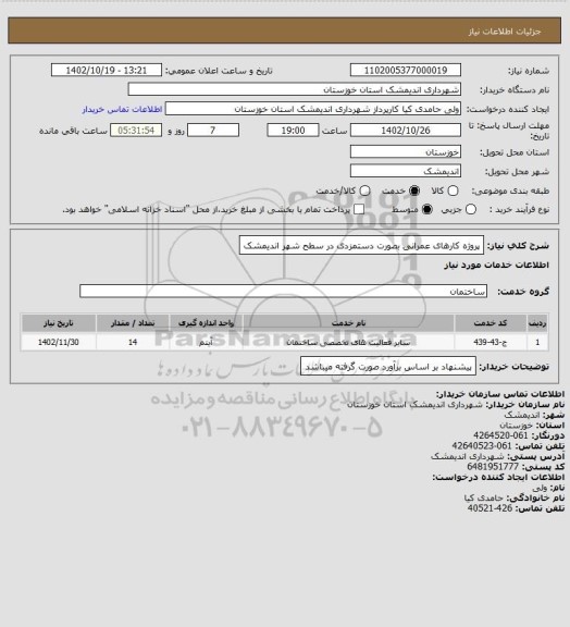 استعلام پروژه کارهای عمرانی بصورت  دستمزدی در سطح شهر اندیمشک