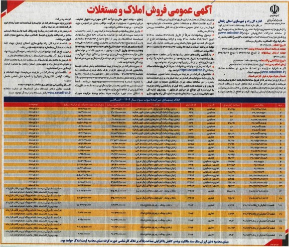 مزایده عمومی فروش املاک و مستغلات