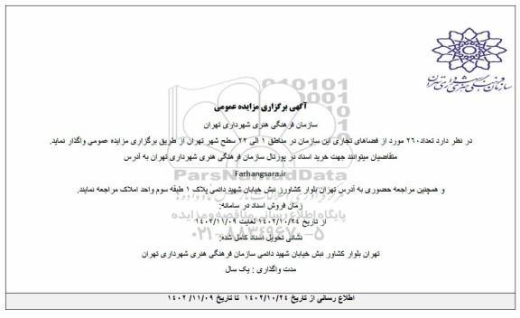 مزایده واگذاری تعداد 260 مورد از فضاهای تجاری