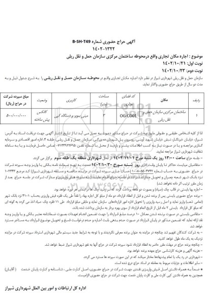 حراج حضوری اجاره مکان تجاری نوبت دوم
