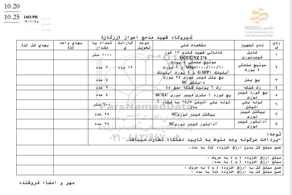 استعلام کابل فیبر نوری ...