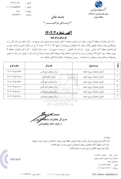 استعلام اجرای عملیات پروژه نجما