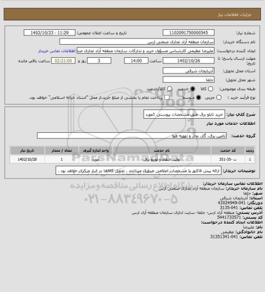 استعلام خرید تابلو برق طبق مشخصات پیوستی     1مورد