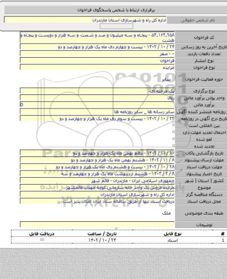 مزایده, مزایده فروش یک واحد خانه سازمانی  کوچه مهتاب قائمشهر