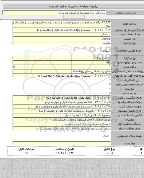 مزایده, مزایده فروش ۲ واحد مسکونی واقع در امیرکلا بابل