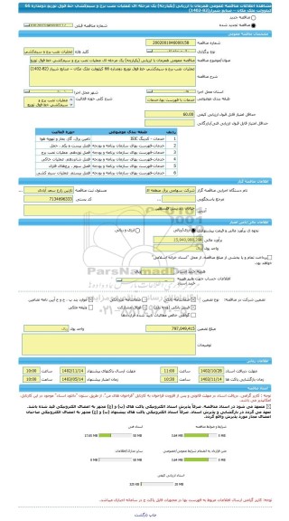 مناقصه، مناقصه عمومی همزمان با ارزیابی (یکپارچه) یک مرحله ای عملیات نصب برج و سیم کشی خط فوق توزیع دومداره 66 کیلوولت ملک مکان – صنایع شیراز(82-1402)