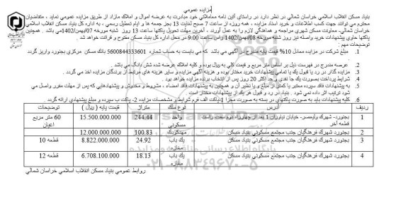 مزایده عرضه اموال و املاک مازاد 