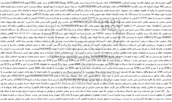 آگهی مزایده ششدانگ یک واحد آپارتمان طبقه دوم جنوبی واحد شش به مساحت (هشتاد و هفت ممیز دوازده) 87/12متر مربع