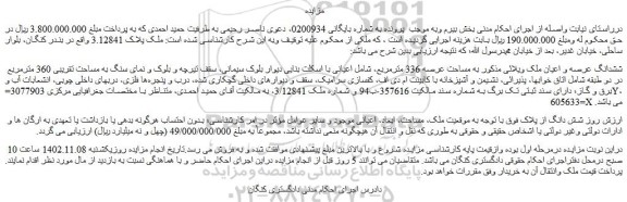 مزایده فروش ششدانگ عرصه و اعیان ملک ویلائی 