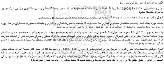 مزایده فروش 6 دانگ ملک