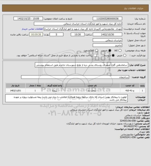 استعلام ساماندهی گلزار شهدای روستای پشی دره از توابع شهرستان جاجرم طبق استعلام پیوستی
