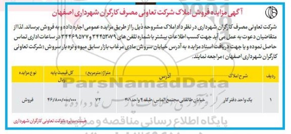 مزایده فروش املاک
