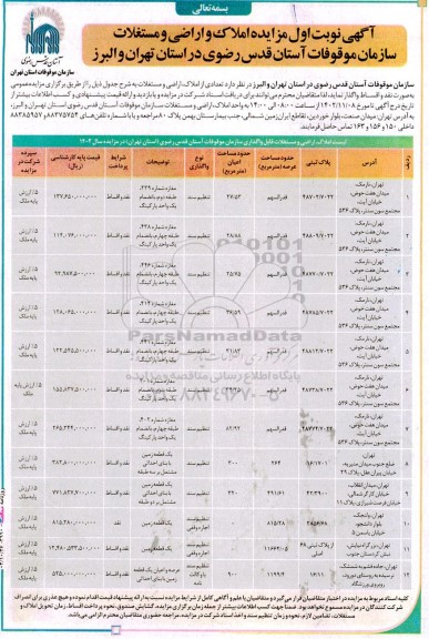 مزایده واگذاری املاک و اراضی و مستغلات 