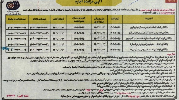 مزایده اجاره فضای بلااستفاده خود نوبت دوم. 