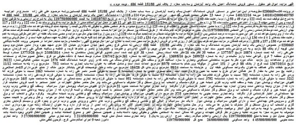 مزایده فروش ششدانگ اعیان یک واحد آپارتمان و سه باب مغازه از پلاک ثبتی 151/88 قطعه 686