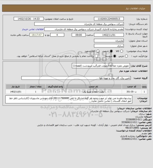 استعلام تعویض مقره خط 63 کیلوولت فجرگنبد-مینودشت (قطعه1)