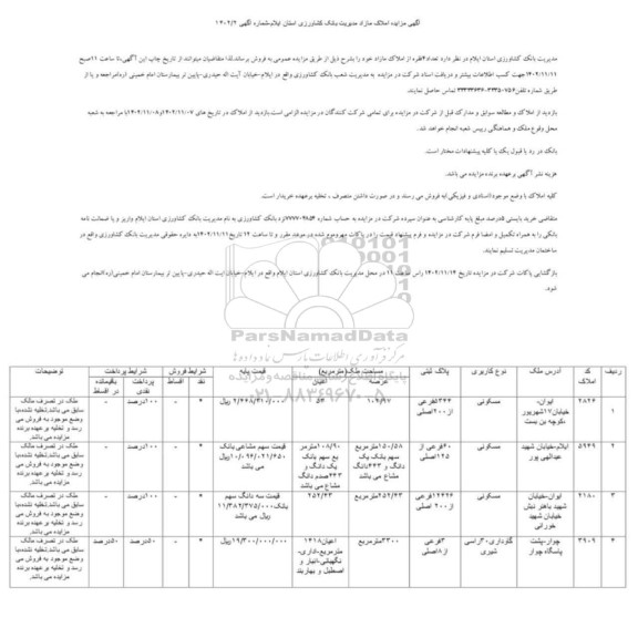 مزایده فروش چهار فقره از املاک مازاد