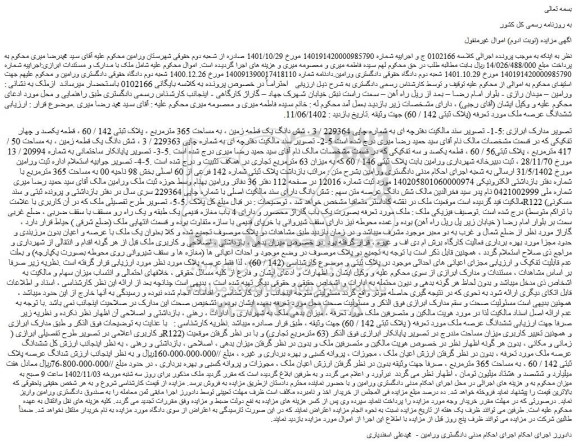مزایده فروش شش دانگ یک قطعه زمین ، به مساحت 365 مترمربع ، پلاک ثبتی 142 / 60 ، قطعه یکصد و چهار تفکیکی