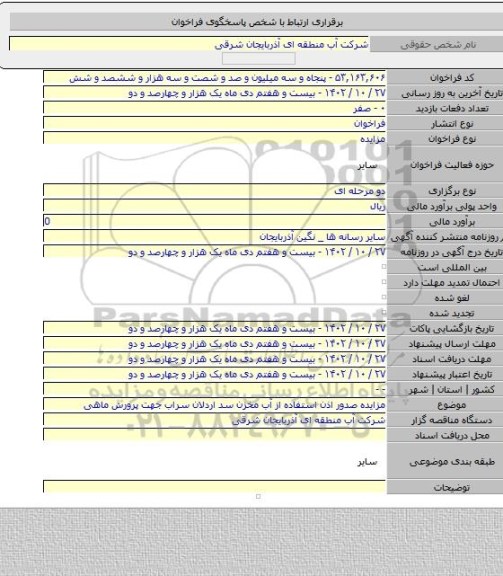 مزایده, مزایده صدور اذن استفاده از آب مخزن سد اردلان سراب جهت پرورش ماهی