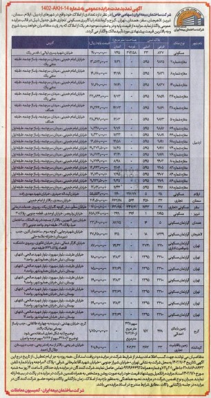 تمدید مزایده تعدادی از املاک با کاربری مسکونی/ تجاری