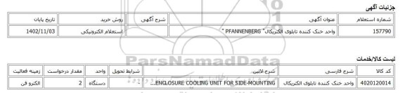 استعلام الکترونیکی، واحد خنک کننده تابلوی الکتریکال