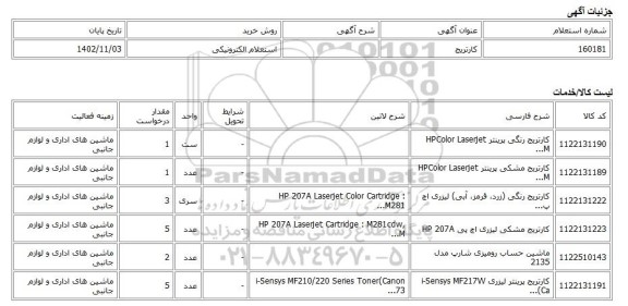 استعلام الکترونیکی، کارتریج