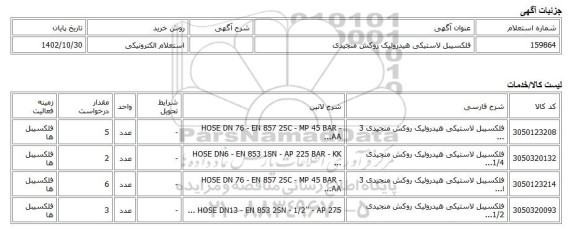 استعلام الکترونیکی، فلکسیبل لاستیکی هیدرولیک روکش منجیدی