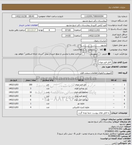 استعلام کابل فیبر نوری