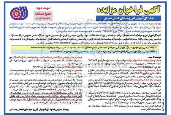 مزایده مشارکت در تجهیز و بهره برداری از فضاهای بلااستفاده- نوبت دوم