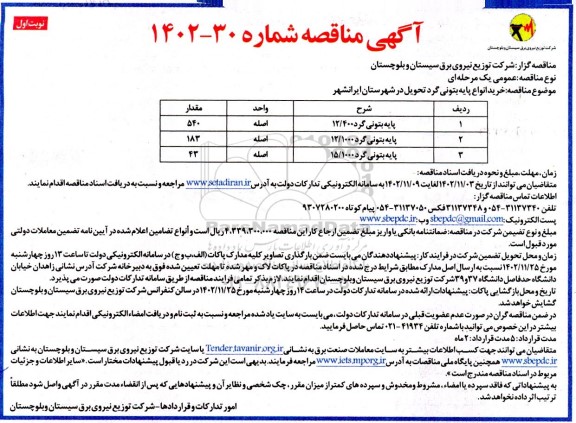 مناقصه خرید انواع پایه بتونی گرد