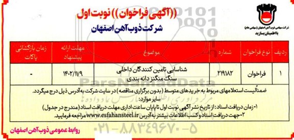 فراخوان شناسایی تامین کنندگان داخلی سنگ منگنز دانه بندی 
