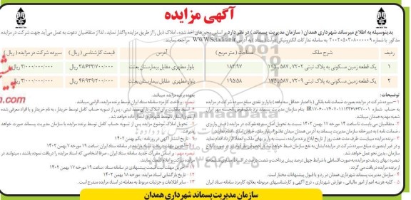 مزایده واگذاری املاک ...