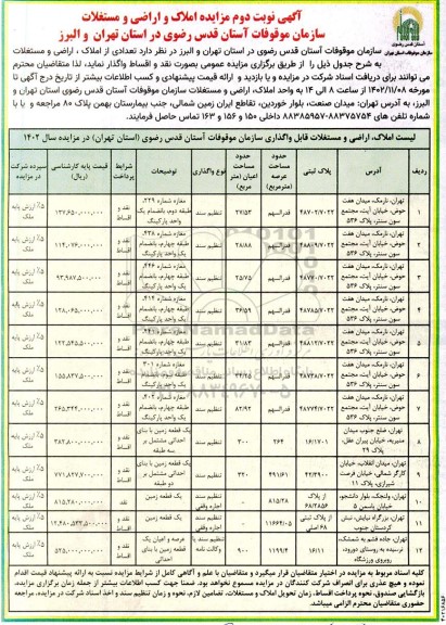 مزایده عمومی واگذاری املاک  - نوبت دوم 