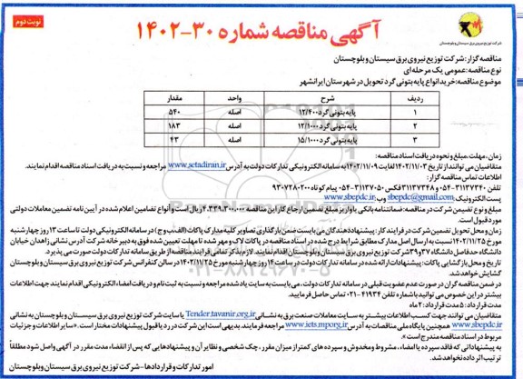 مناقصه خرید انواع پایه بتونی گرد - نوبت دوم 