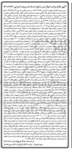 مزایده یکباب آپارتمان مسکونی پلاک ثبتی 8528 فرعی