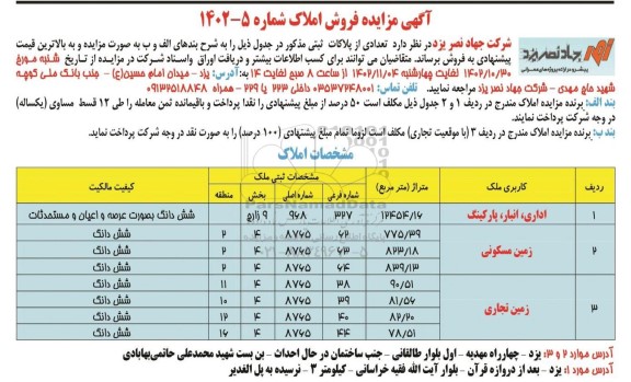 مزایده فروش املاک