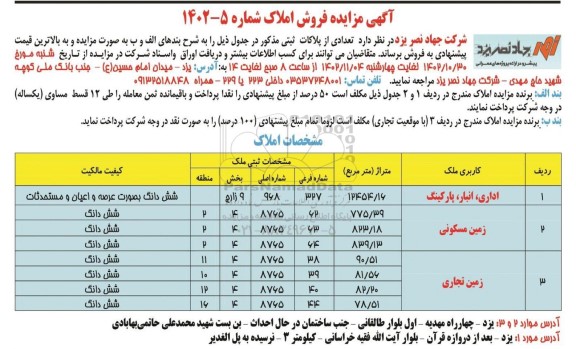 مزایده فروش املاک 