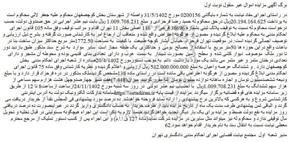 مزایده فروش پلاک ثبتی بشماره 36696 فرعی از 116 اصلی
