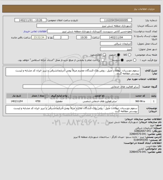 استعلام سموم دورسبان، تیوفانات متیل ، روغن ولک-کنندگان محترم صرفاً بومی آذربایجانشرقی و تبریز -ایران کد مشابه و لیست پیوستی مطالعه گردد
