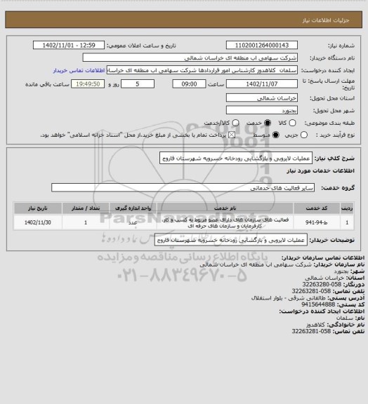 استعلام عملیات لایروبی و بازگشایی رودخانه خسرویه شهرستان فاروج