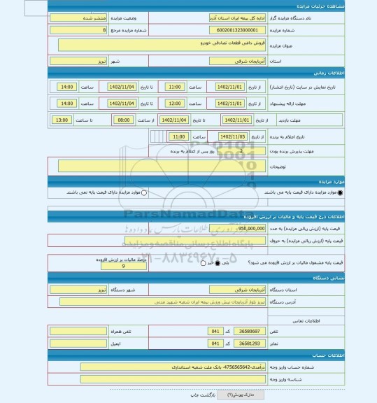 مزایده ، فروش داغی قطعات تصادفی خودرو