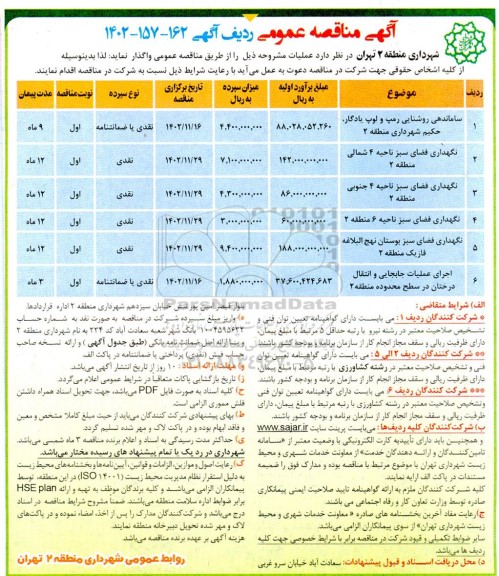 مناقصه ساماندهی روشنایی رمپ و لوپ...