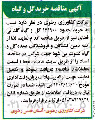 مناقصه خرید حدود 161900 گل و گیاه گلدانی فضای سبز