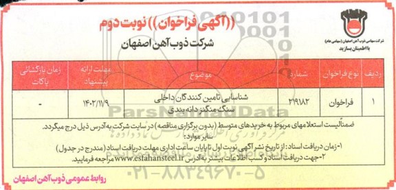 فراخوان شناسایی تامین کنندگان داخلی سنگ منگنز دانه بندی - نوبت دوم