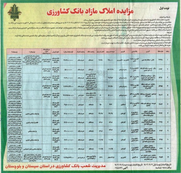 مزایده عمومی فروش املاک مازاد 