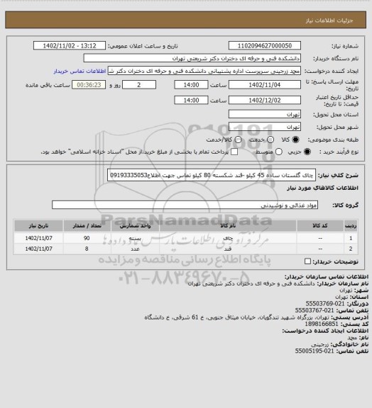 استعلام چای گلستان ساده 45 کیلو -قند شکسته 80 کیلو تماس جهت اطلاع09193335053