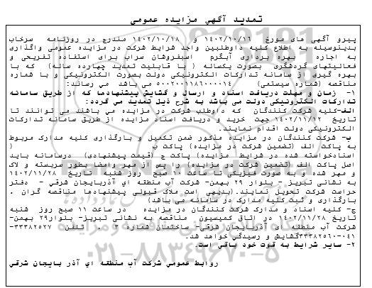 مزایده اذن بهره برداری از آبگرم اسبفروشان سراب تمدید