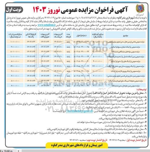 مزایده بخشی از زمین هتل سنتی (موتور سواری نمایشی) ....